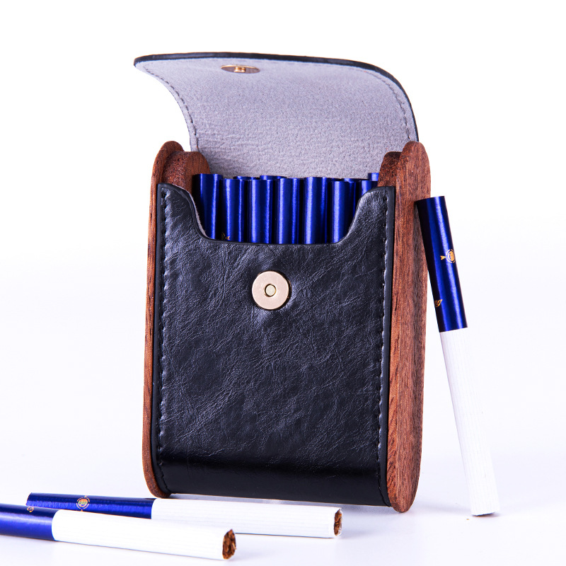 Smoker Box Wood Chip - Portasigarette in pelle Vintage in legno