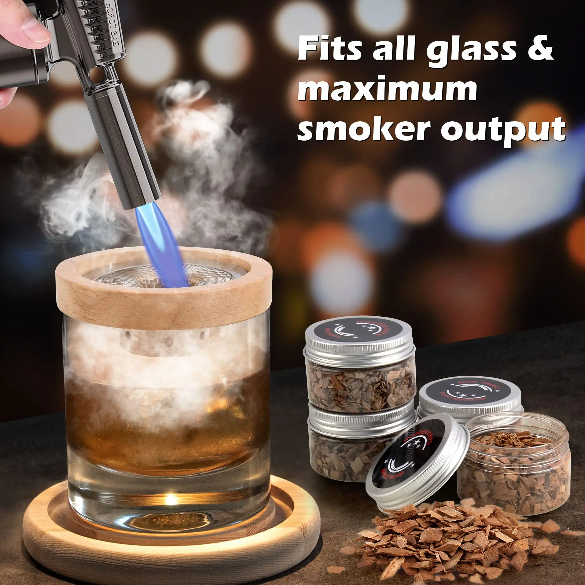 Smoker Box Wood Chip - Set per affumicatore da cocktail Bar